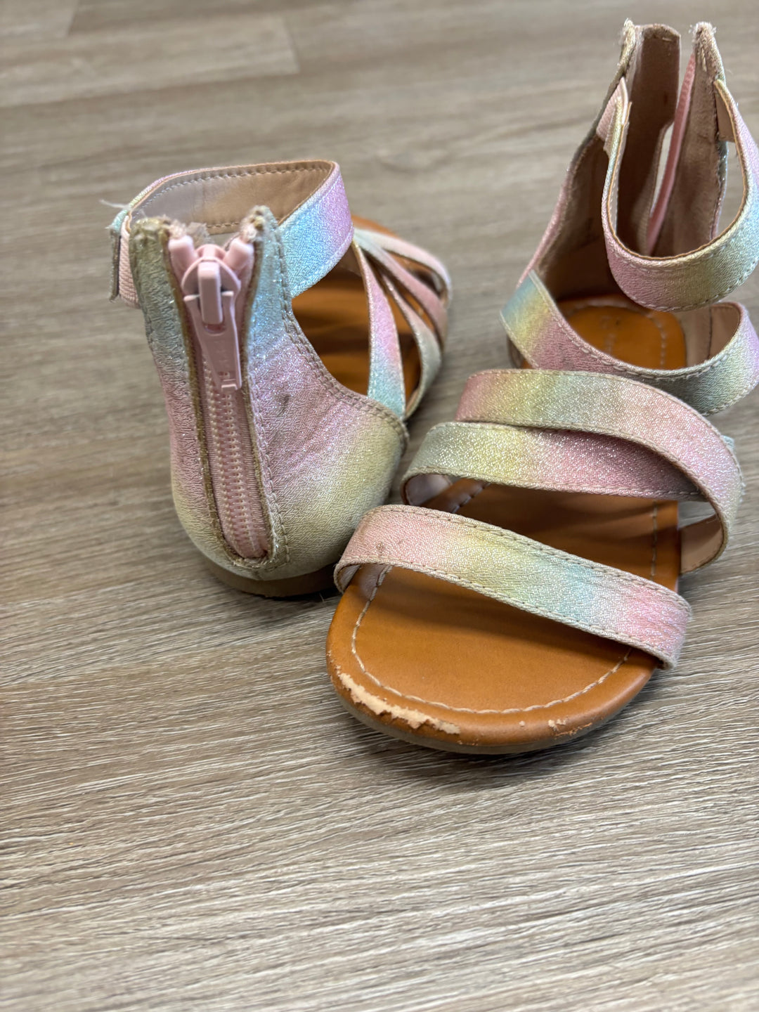 George Metallic Pink Rainbow Sandals Zip Back | Size 12