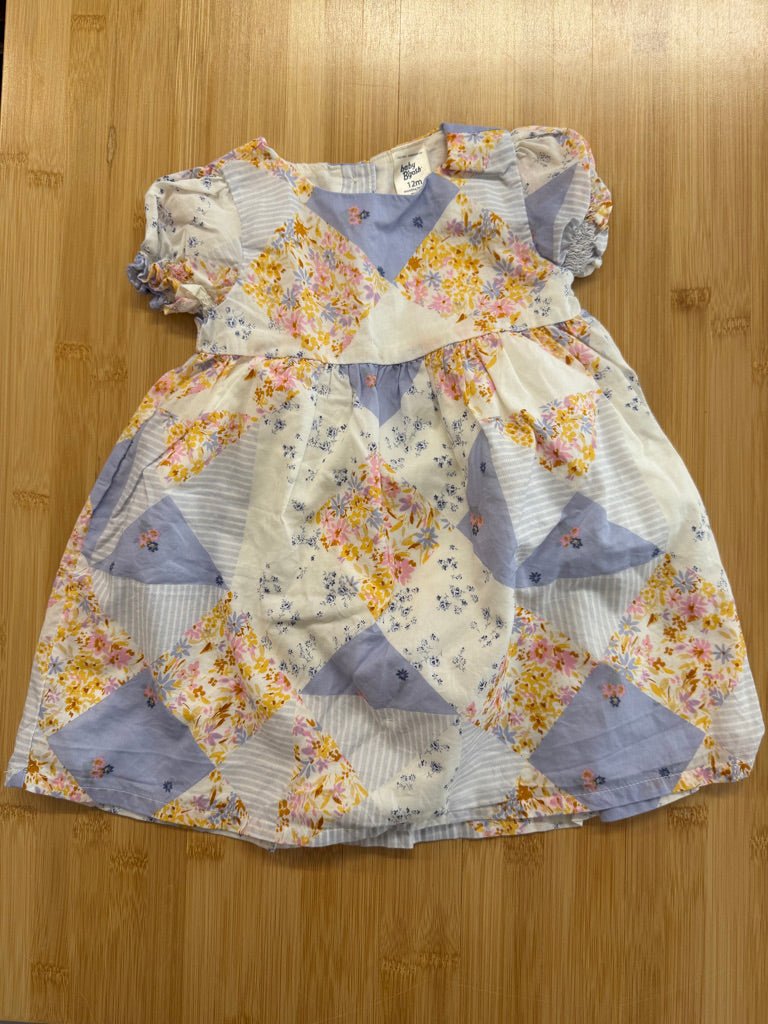 Baby B'gosh Patchwork Dress – 12M | Periwinkle & Yellow Floral Cap Sleeve - Nest and Sprout - Consignment