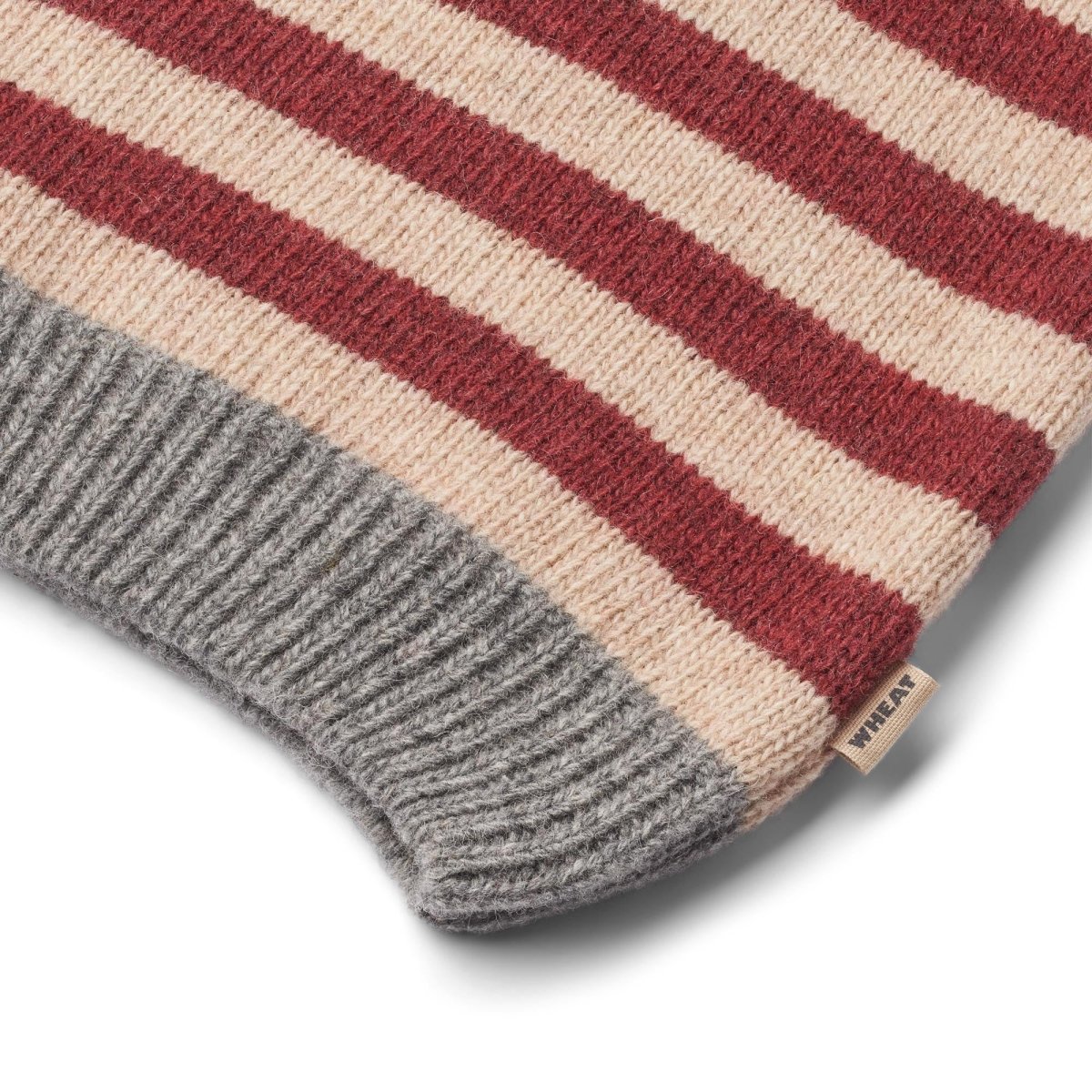 Wheat Knitted Christmas Hat – Red Christmas Stripe - Nest and Sprout-Wheat