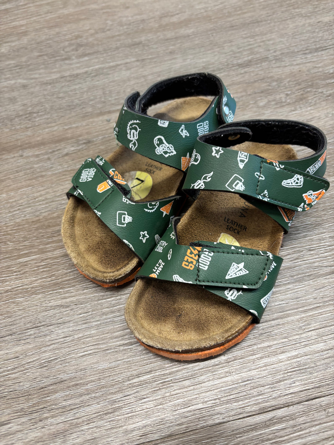 Marina Luna Leather Sock Sandals Green Skateboard Print | Size 7