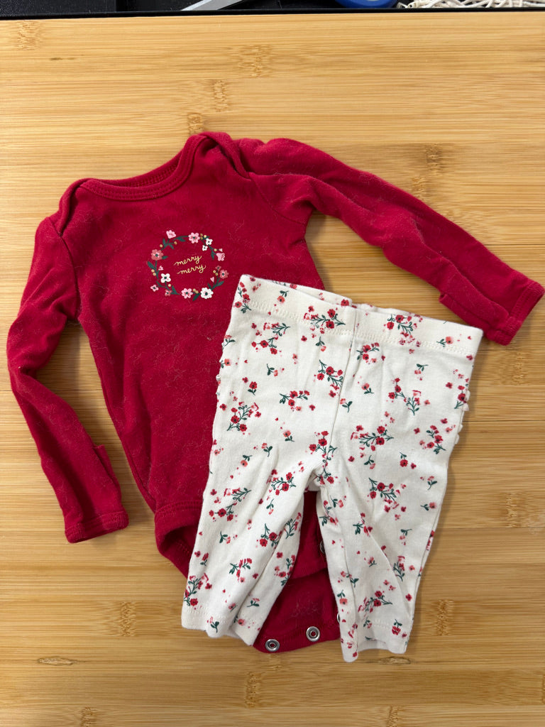 Carter's Christmas Outfit – Newborn | Red Long Sleeve Bodysuit & Floral Leggings | Holiday