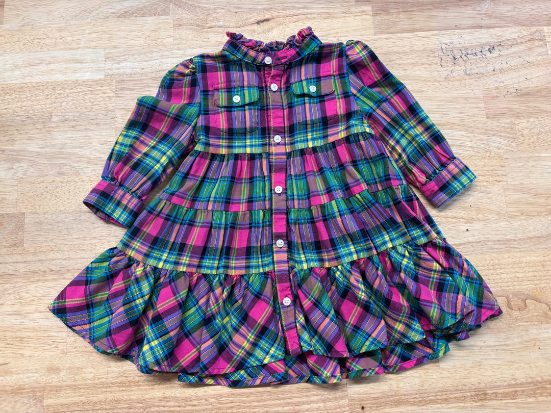 Ralph Lauren Tiered Dress – Size 9 M Green/Fuchsia