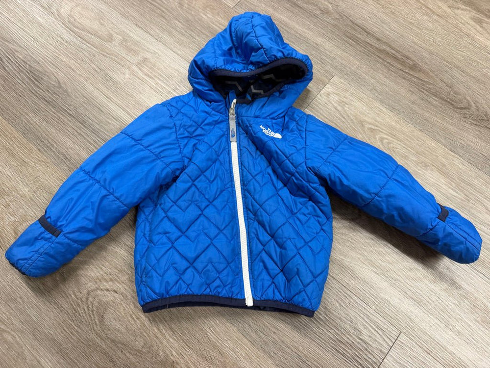 The North Face Reversible Jacket – Est. 24M | Navy Stripe & Blue Turn-Over Hands - Nest and Sprout-Consignment