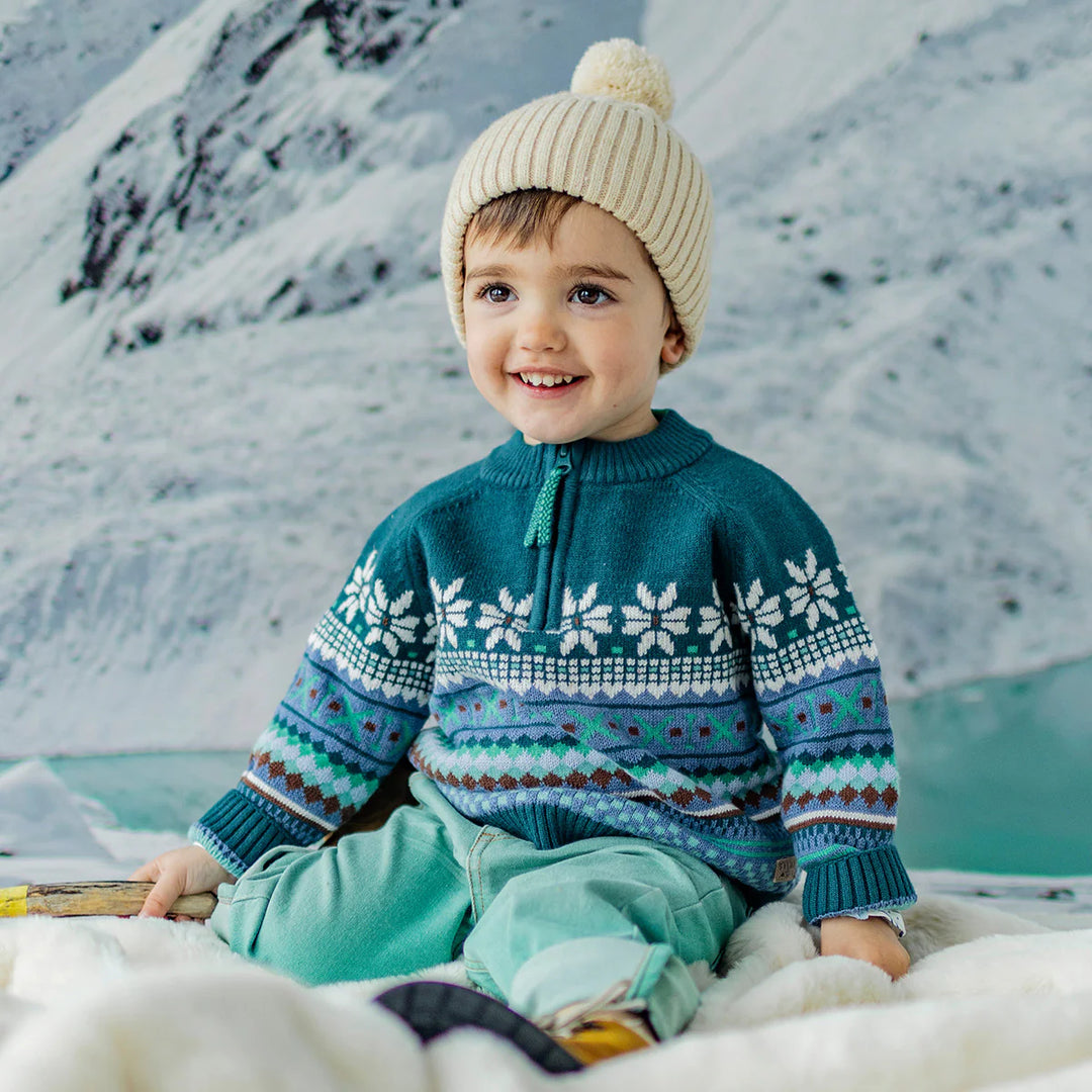 Baby/Toddler Teal Patterned Knit Sweater