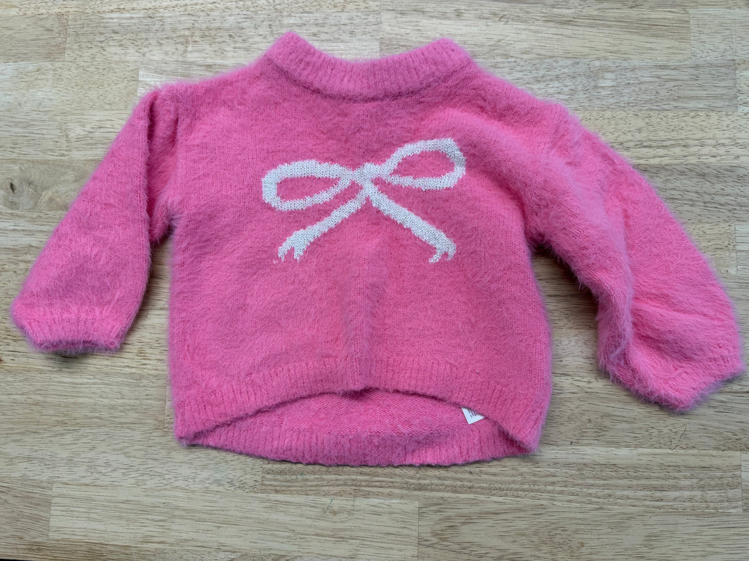 Old Navy Pink Furry Bow Print Sweater – 12–18M