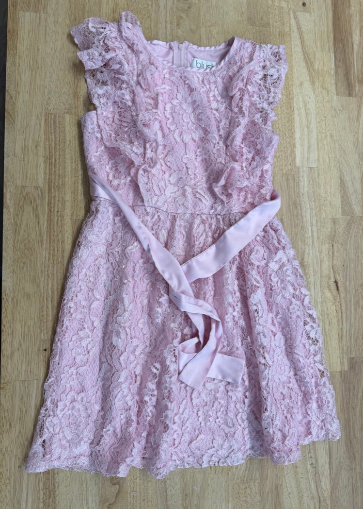 Blush by Us Angels Special Occasion Dress – 8 | Pink Lace Overlay - Nest and Sprout - Consignment