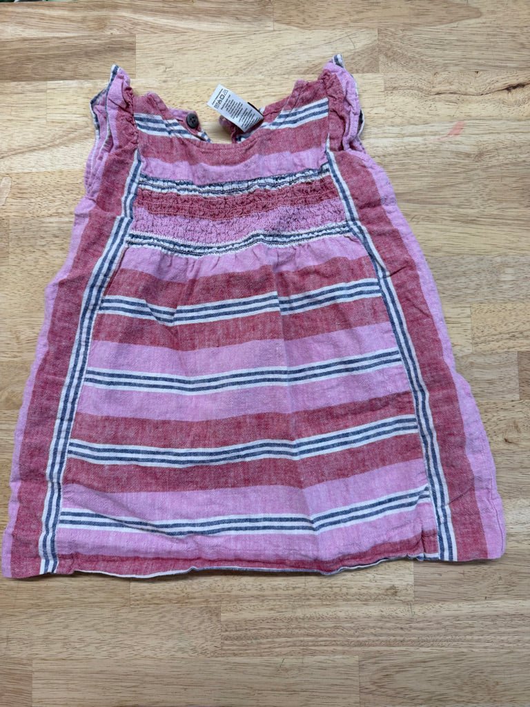 Tea Collection Pink Red & Navy Stripe Linen Dress – 18–24M | Play - Nest and Sprout-Consignment