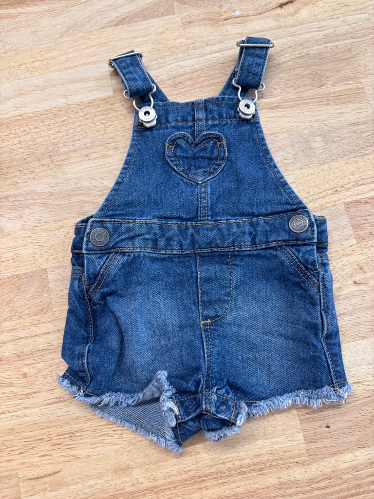 George 3–6M Overalls – Denim with Hearts - Nest and Sprout - Consignment
