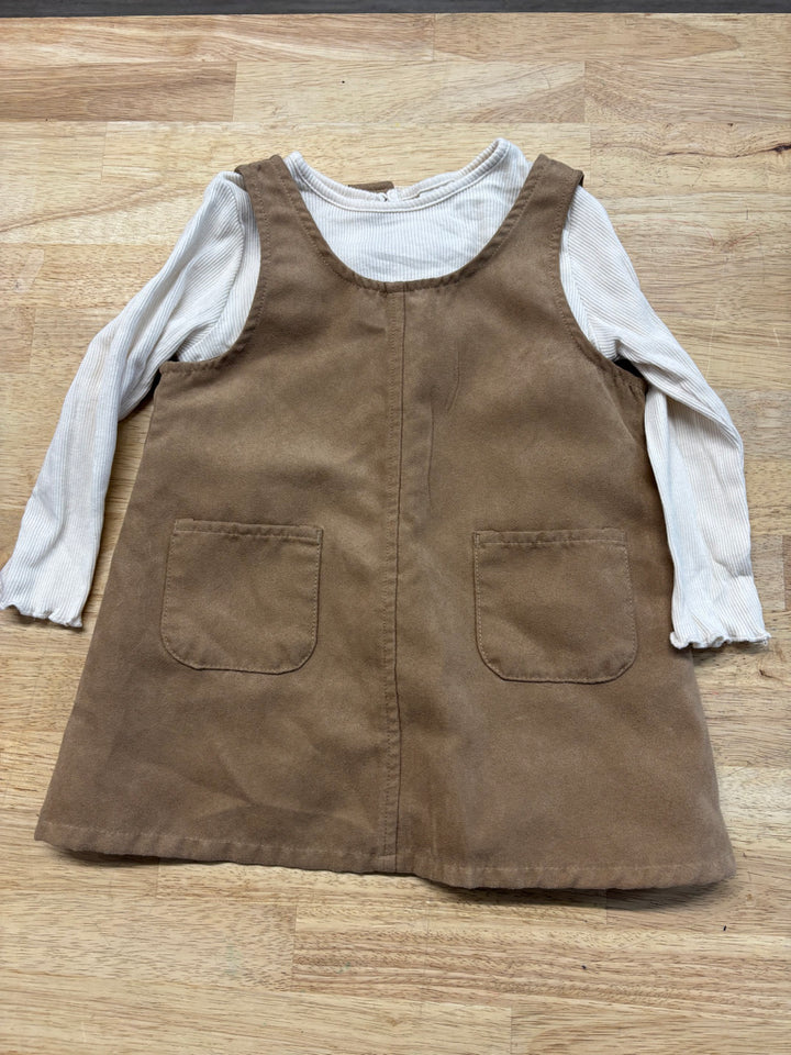 H&M Suede Jumper Dress with Ribbed Shirt | Size 12M