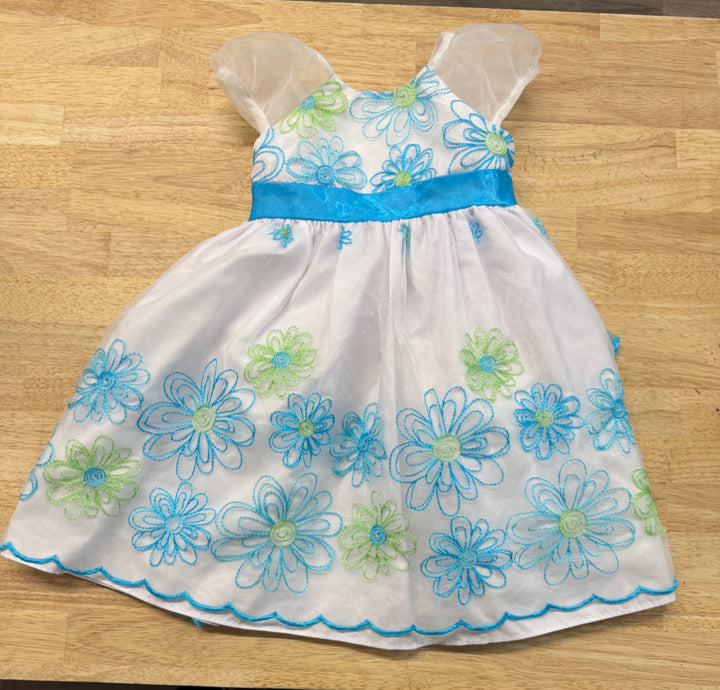 Jona Michelle Embroidered Tulle Dress – 3 | Blue & Green Floral on White