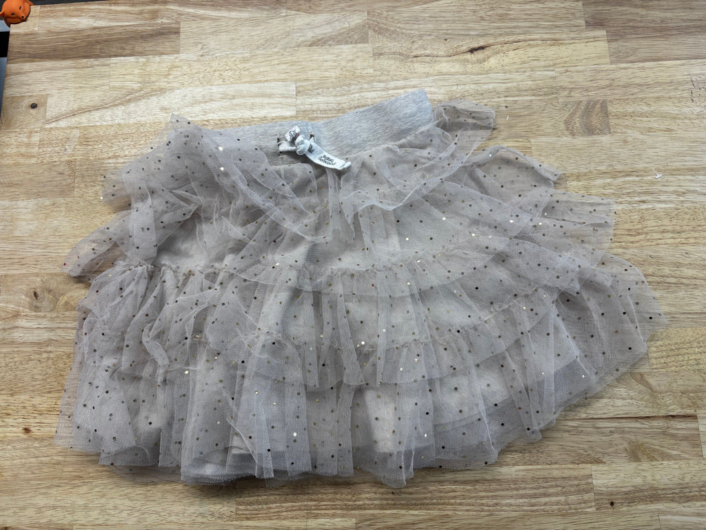 Peekaboo Beans Tiered Mesh Skirt Gold Polka Dots Oat | Size 8
