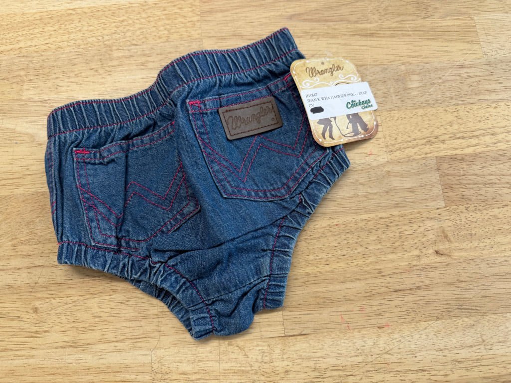 Wrangler Denim Diaper Cover – 18M | Pink Stitching, New with Tags - Nest and Sprout - Consignment
