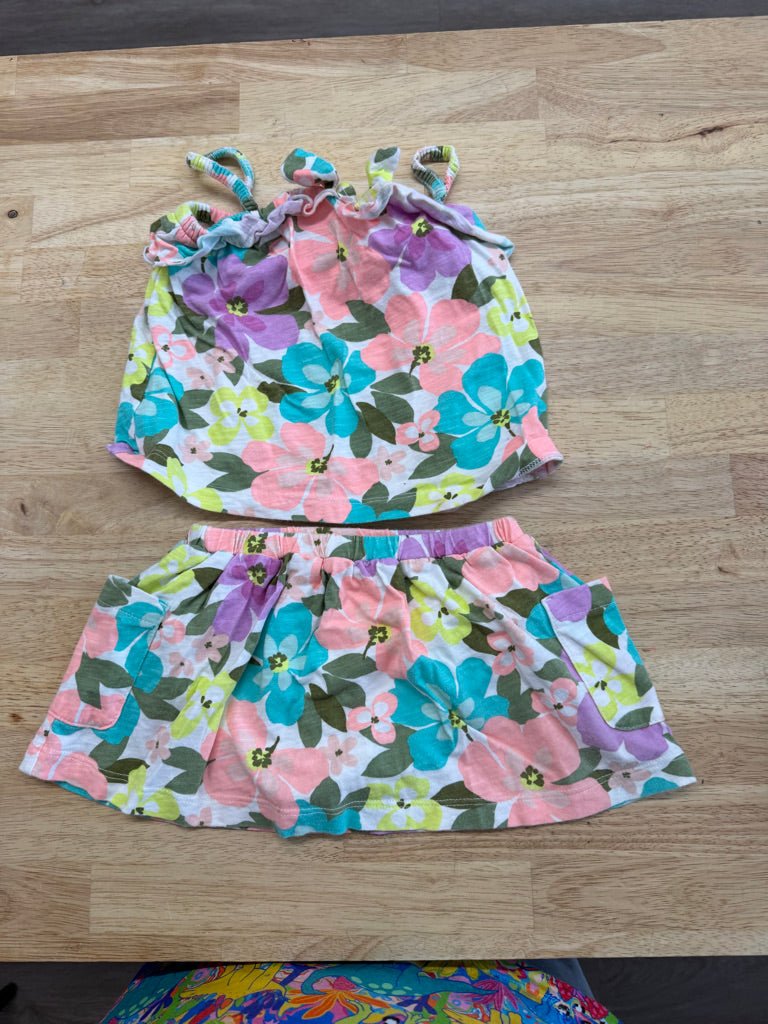 Carter's Two - Piece Set – 18M | Skirt, Tank Top, Tropical Pastel Floral - Nest and Sprout - Consignment