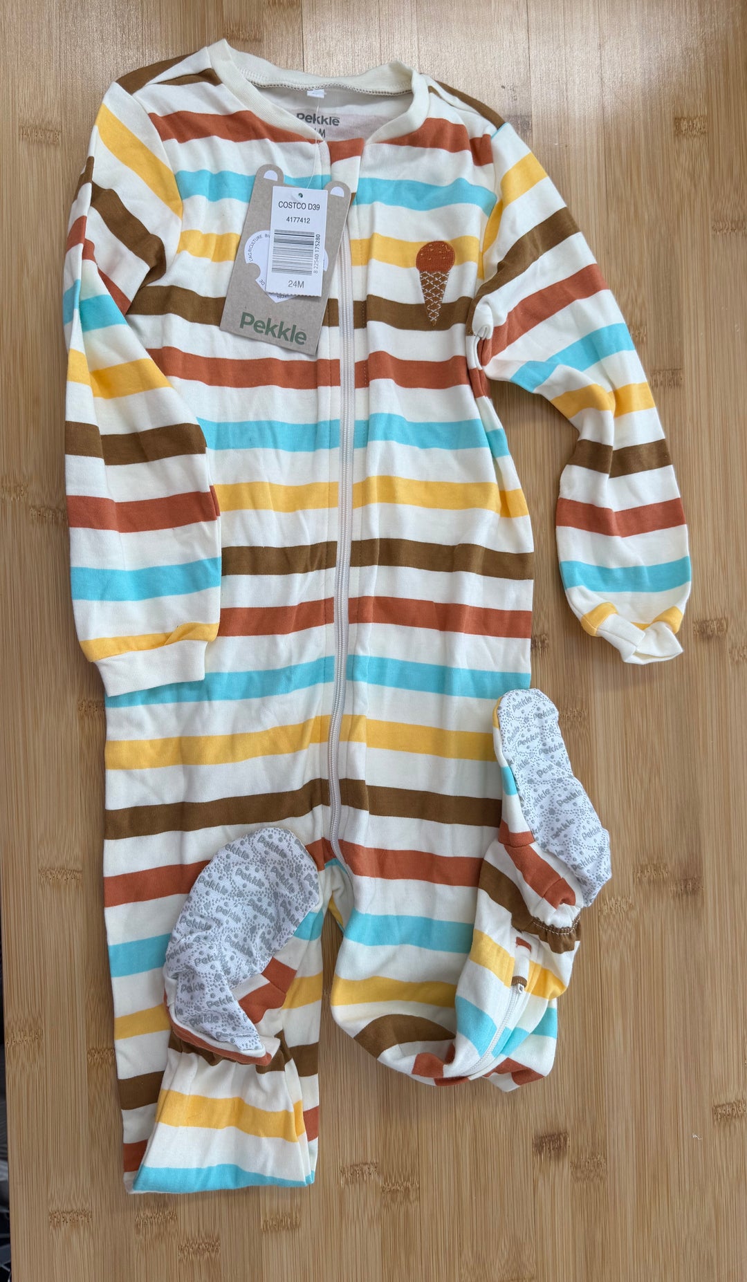 Pekkle Ice Cream Striped Zip-Up Sleeper – 24M | NWT