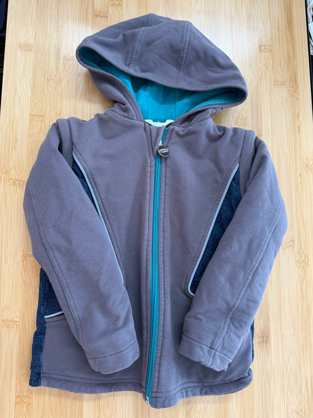 Peekaboo Beans Fleece-Lined Denim Jacket – 2 | Two-Tone Turquoise Zipper Hood Removable Zip-Off Sleeves