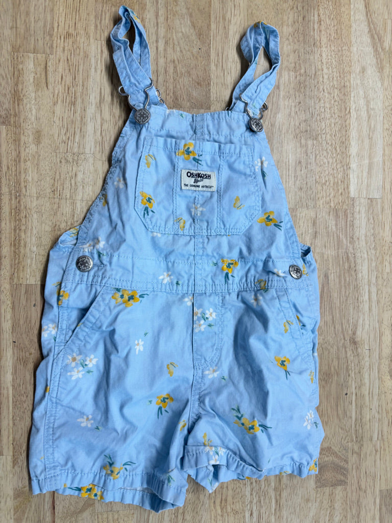 OshKosh Floral Overall Shorts – Light Blue | 4T