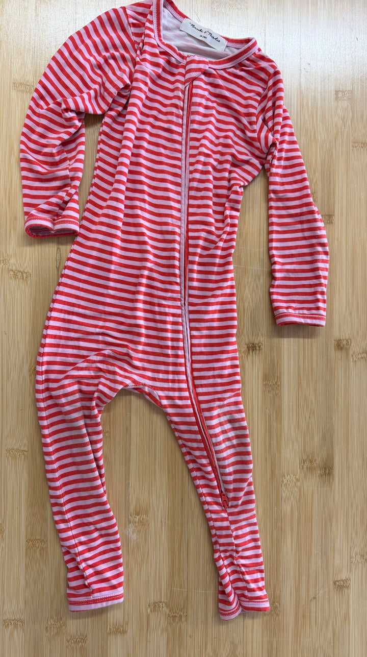 Bambi and Birdie Footless Sleeper – 18-24 Months | Pink and Red Stripe