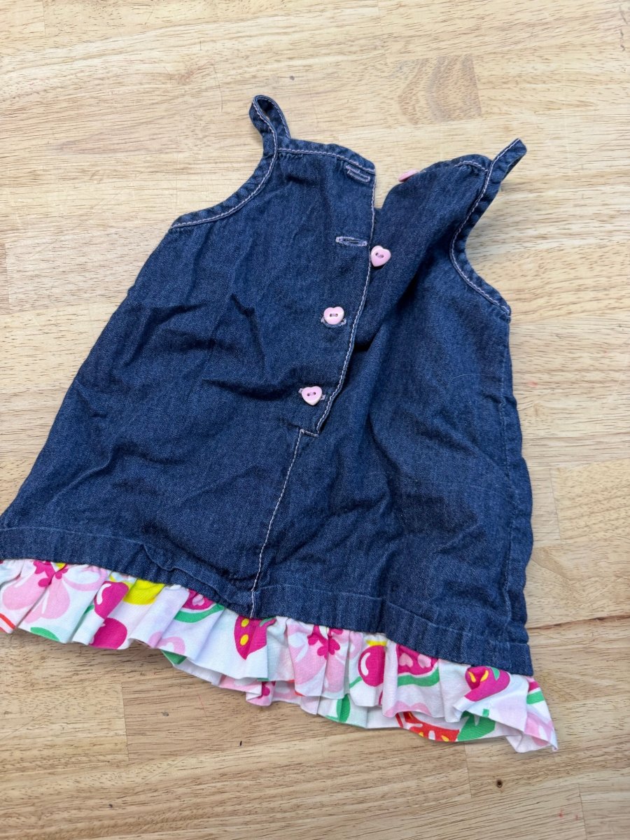 Please Mum Denim Dress Embroidered Fruit Floral | Size 3–6M - Nest and Sprout - Consignment
