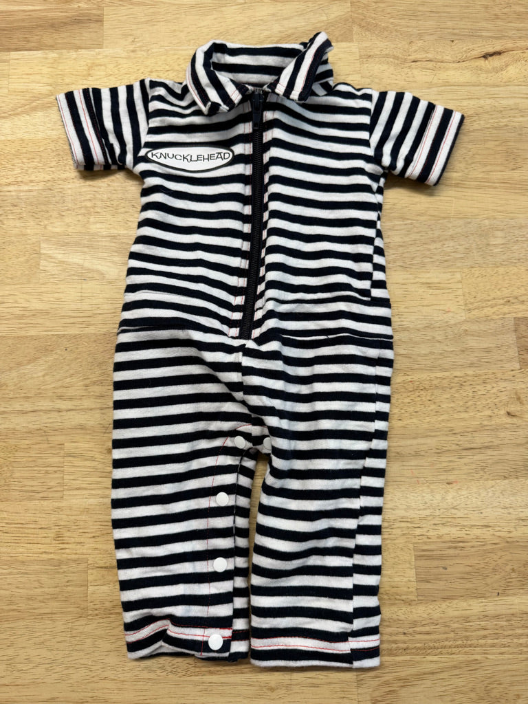 Knuckleheads Long Romper – 3–6M | Navy & White Stripe Collar