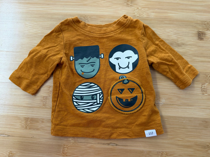 Gap Frankenstein Shirt – 0–3M | Mustard Halloween Graphic | Holiday