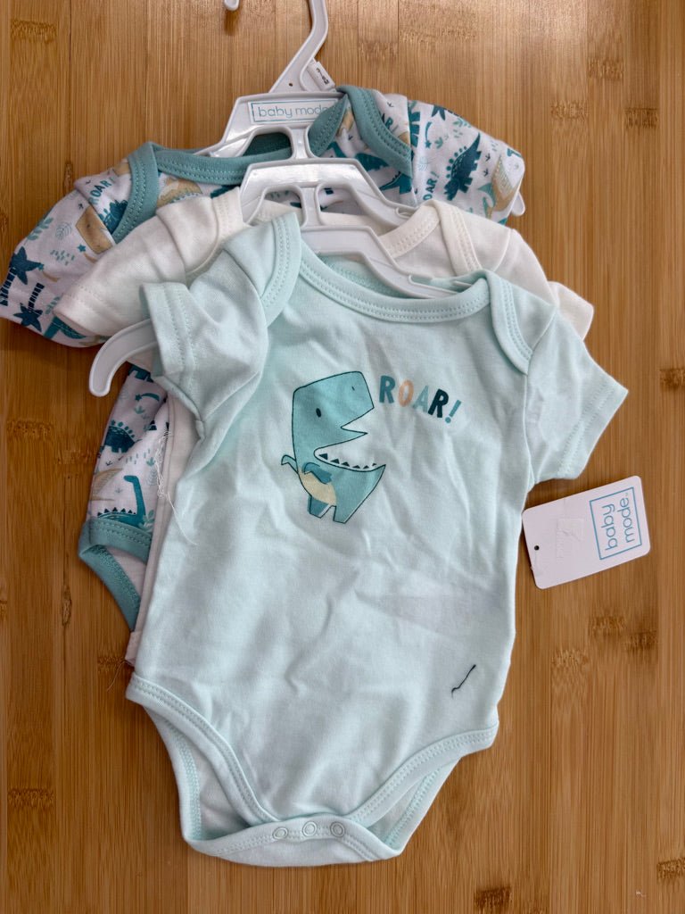 Baby Mode Dinosaur Bodysuit Set – 3–6M | Three-Piece Short Sleeve | NWT