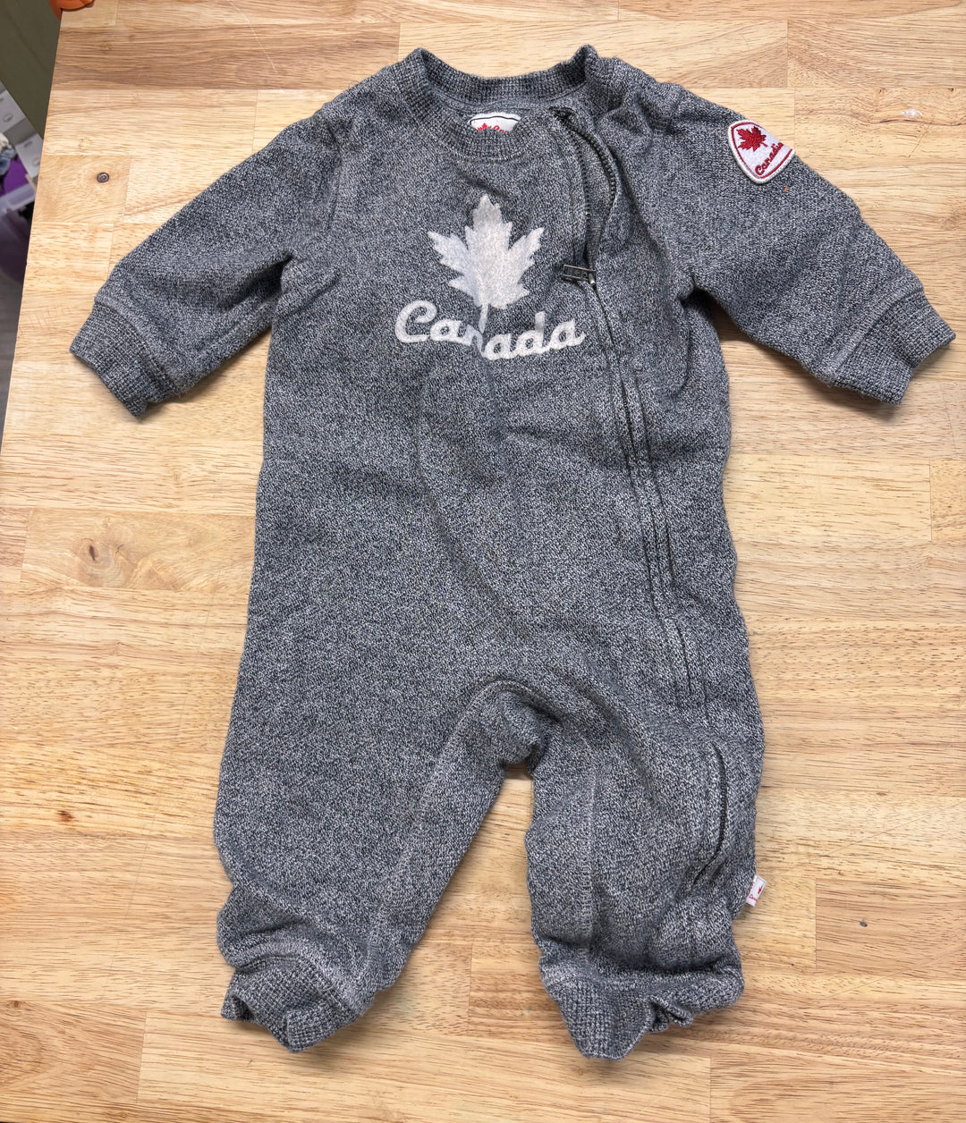 Canadiana Footless Romper – 6–12M Grey