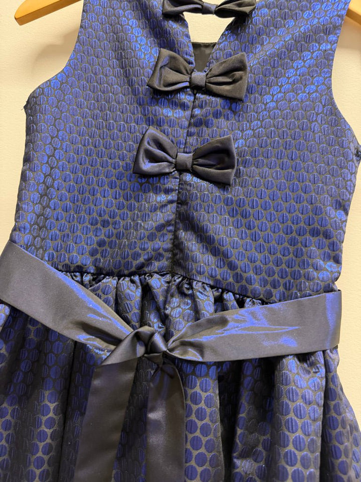 Newberry Dress – 10 | Royal Navy Bow Back Metallic Dot Print - Nest and Sprout-Consignment