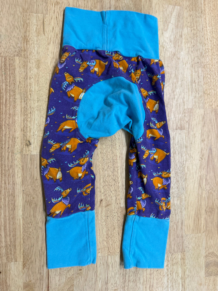 Grow With Me Pants – 3-12 Months | Moose Print | Purple and Light Blue | Fold Over Waist