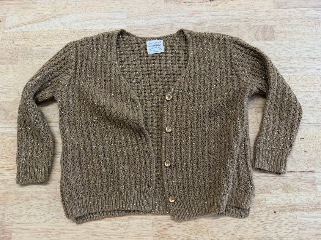 Zara Girls Collection Knit Cardigan – 4-5 Years | Brown | Gold Tinsel