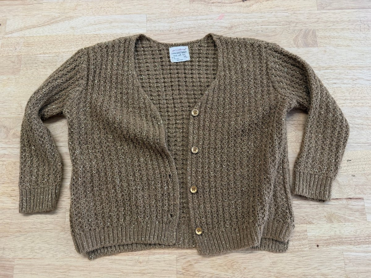 Zara Girls Collection Knit Cardigan – 4-5 Years | Brown | Gold Tinsel - Nest and Sprout-Consignment