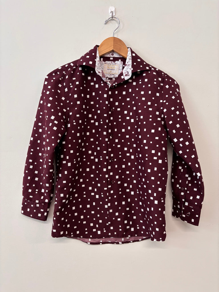 Suslo Boys Size 12 Button-Up Shirt – Burgundy Square Print