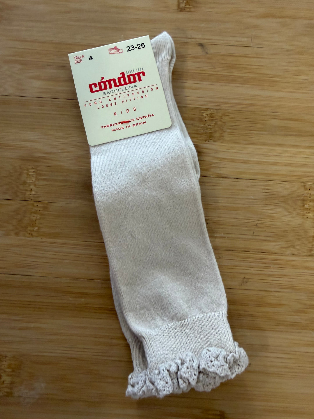 Condor Beige Ruffle Knee High Socks – Size 4 (EU 23–26)