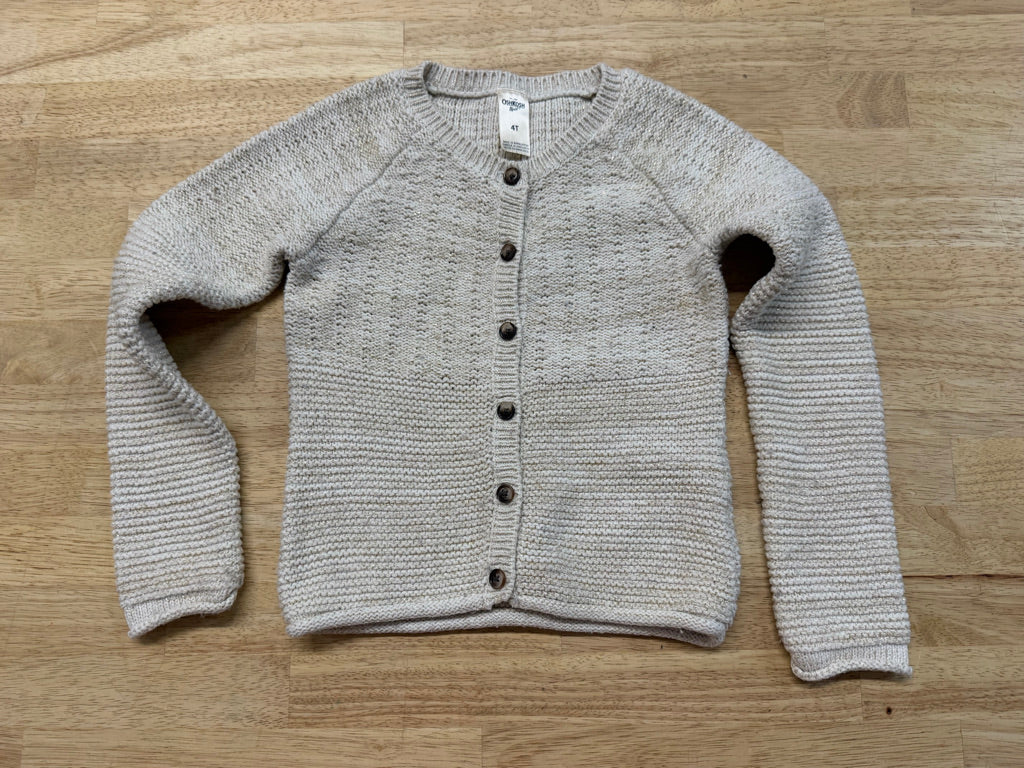OshKosh Button-Up Cardigan – 4T | Cream & Gold Medium Weight