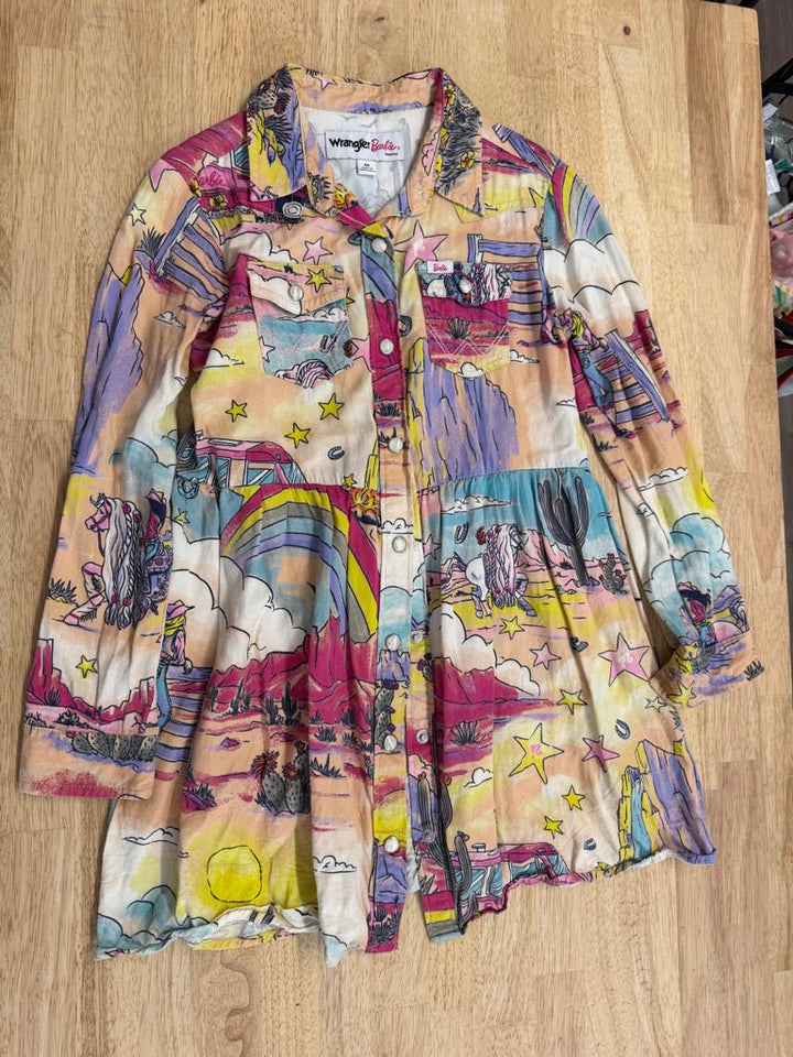 Wrangler x Barbie Illustrated Western Snap Shirt Dress – Medium - Nest and Sprout-Consignment