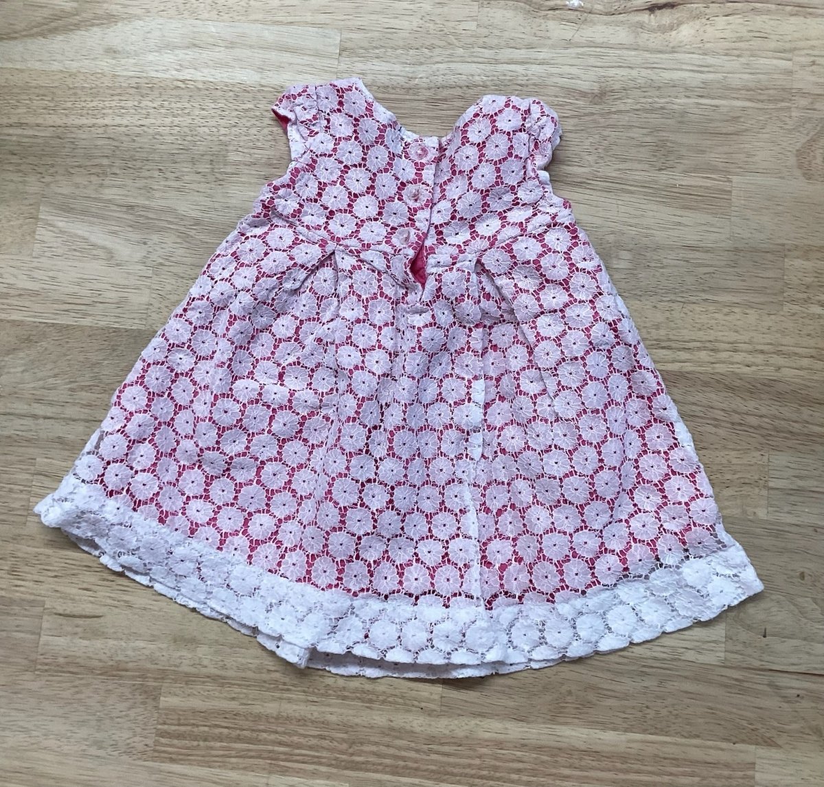 Old Navy 3–6M Dress – Pink with White Lace Overlay - Nest and Sprout-Consignment