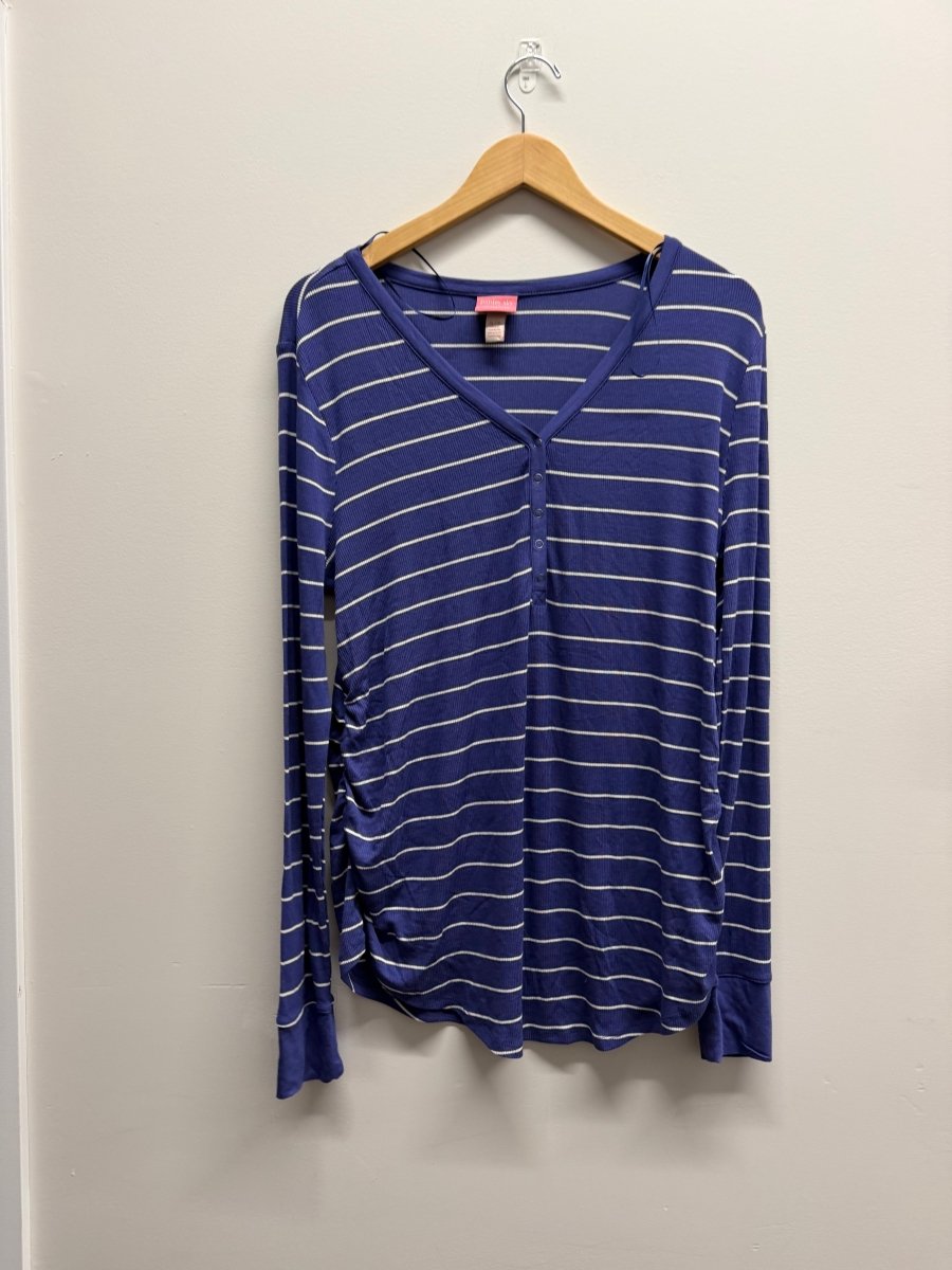 Paisley Sky Maternity and Nursing Snap Down Top – XL | Ribbed Blue Stripe - Nest and Sprout-Consignment