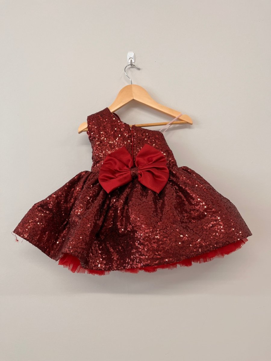 Handmade Red Sequin Dress – One Shoulder with Tulle Skirt – Estimated Size 18 Months - Nest and Sprout - Consignment
