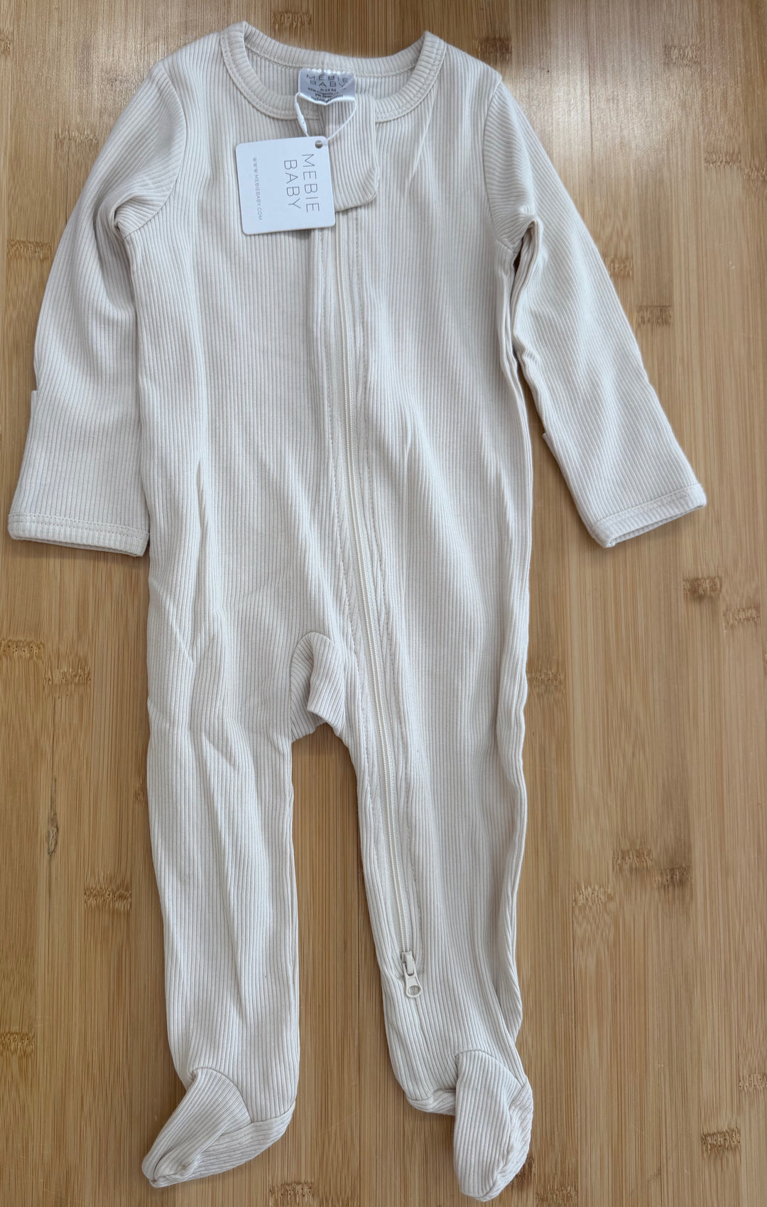 Mebie Baby Cream Ribbed Footed Sleeper – 6–12M | NWT