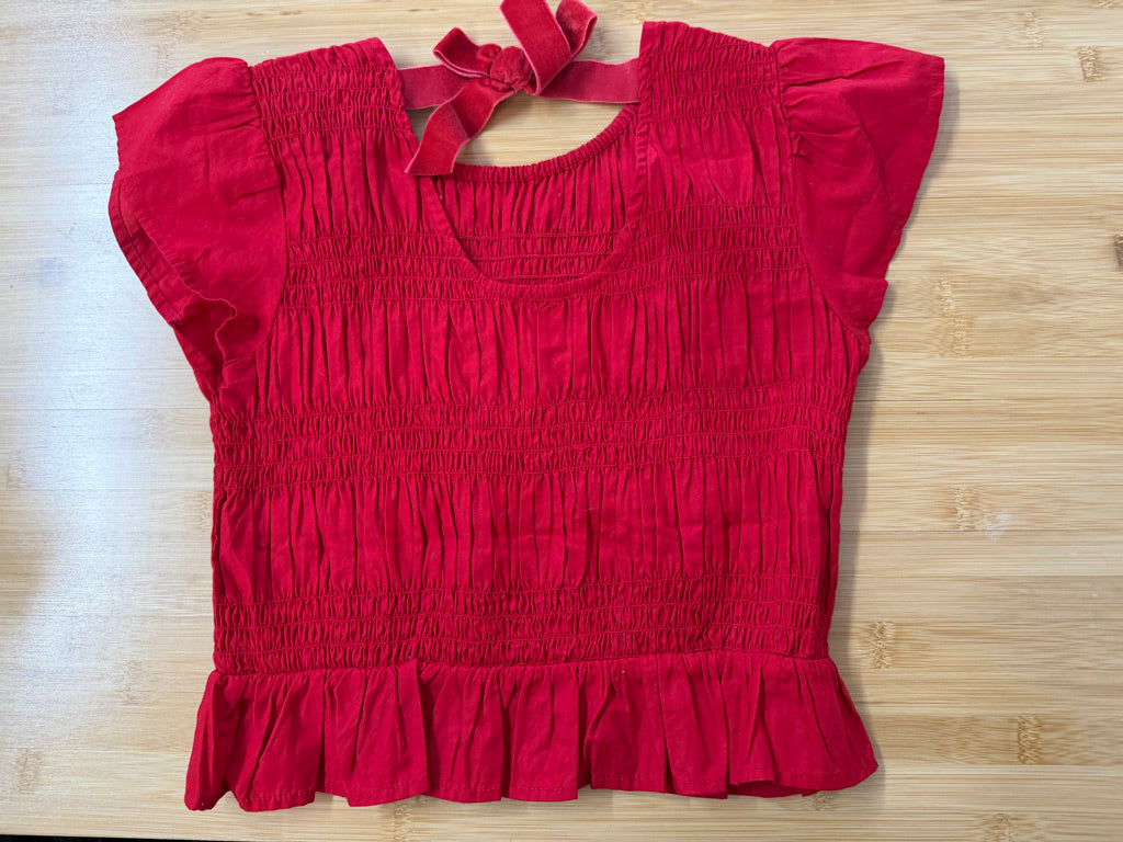 Old Navy Smocked Top – 10–12Y | Red Velvet Tie Bow Like New