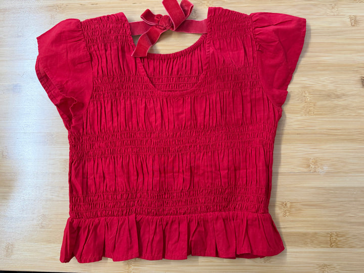 Old Navy Smocked Top – 10–12Y | Red Velvet Tie Bow Like New