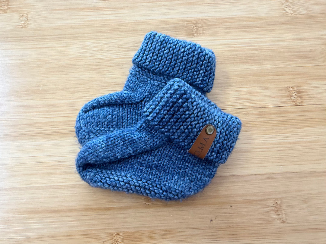 OMA Knit Booties – 12cm | Blue Turn-Over