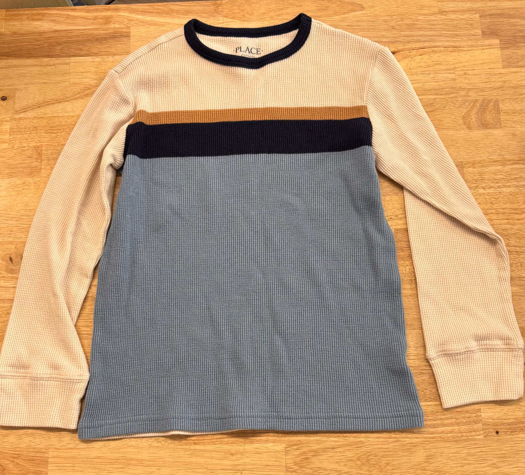 Children’s Place Waffle Knit Shirt 7Y – Oatmeal/Blue