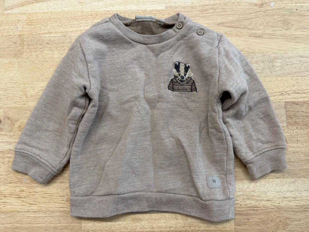 Wheat Kids Sweatshirt – 12M | Brown Badger Embroidered