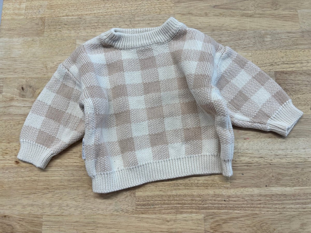 Ziggy Lou Beige Brown Checkered Knit Sweater | Size 18m - Nest and Sprout - Consignment