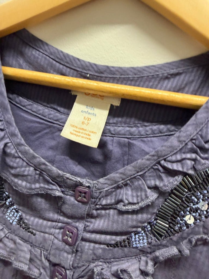 Joe Fresh Drop Waist Dress – 6–7 | Dusty Blue Pinstripe 100% Cotton - Nest and Sprout-Consignment