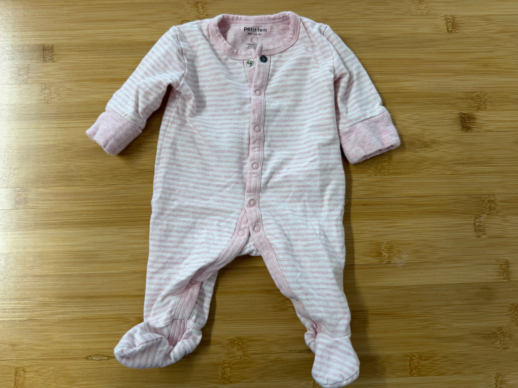Petit Lem Snap-Up Sleeper – Newborn | Pink & White Stripe