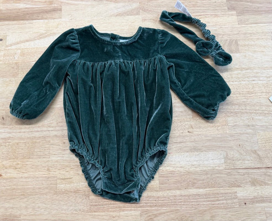 Carter's Velour Bubble Romper – 18M | Green with Headband | Play - Nest and Sprout - Consignment
