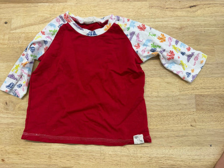 Bear + Roo Canadian Print Top – 3T | Red Body 3/4 Sleeve - Nest and Sprout-Consignment