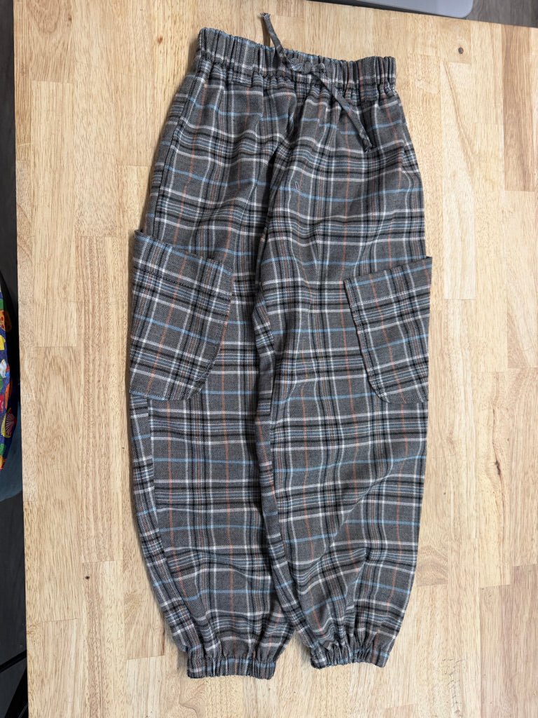 Zara Plaid Trousers – 128 8Y | Brown Grey & Black Elastic Ankle - Nest and Sprout - Consignment