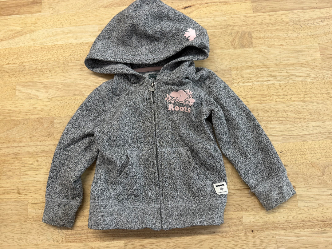Baby Roots Heathered Zip-Up Sweater – 12–18M | Pink Logo